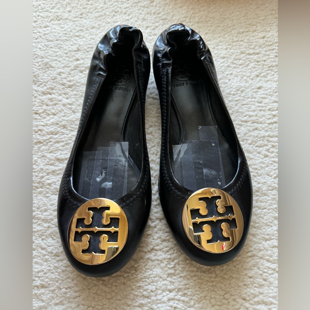 New Tory Burch Signature Women Black Ballet Flat Shoe Size 6 M